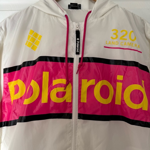 Polaroid Windbreaker Jacket Women’s White Hooded Full Zip Logo Size Small S - Picture 2 of 6